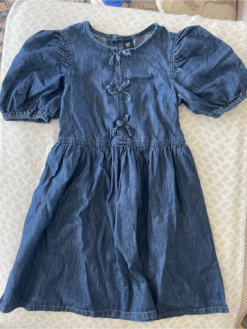 GAP Indigo Denim Puff-Sleeve Tie-Front Dress